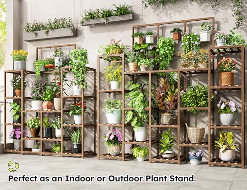 EnHomee Plant Stand Indoor Wood Plant Stand Outdoor Tiered Plant Shelf for Multiple 16-21 Potted Plants for Living Room Patio Balcony Yard Garden 44.9" W x 11.8" D x 62.2" H