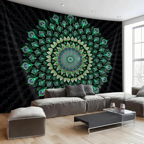 FENDROM Bohemian Mandala Tapestry Hippie Tapestries Psychedelic Green Peacock Boho Wall Hanging for Bedroom Living Room Tablecloth - color: Y10, size: 59"L x 39"W