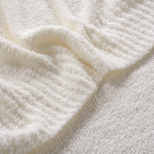 JOOJA Cream White Fuzzy Knitted Blanket, Soft Lightweight Plush Queen Size for Bed, Cozy Nights (90x90) - color: Cream, size: 90x90