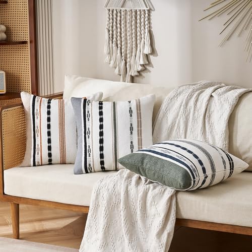 Boho Pillow Covers 18x18 Square Farmhouse Decorative Cushion Case Striped Square Cushion Cover Cozy Soft Neutral Throw Western Pillows Protector Modern Decorative for Couch Sofa Bed, Set of 2 - color: Orange