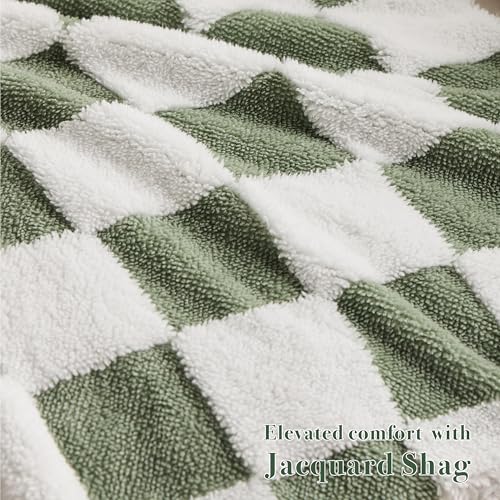 Ohocut Checkered Jacquard Shag Throw Pillow Covers, Pack of 2 Fluffy Sage Green Cute Decorative Aesthetic Soft Checerked Throw Pillow Cases for Couch Sofa Bedroom,20x20 Inch - color: Green, size: 20" x 20" (Pack of 2)