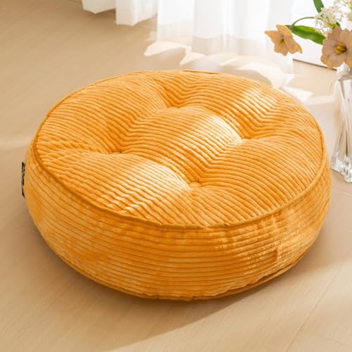 HIGOGOGO 6" Extra Thick Floor Pillow Cushion for Adults, Meditation Cushion Pillow, Large Round Floor Sitting, Tufted Corduroy Cover, for Tatami Living Room or Yoga, 22x22 Inch, Orange - color: Round Orange, size: 6" Thick(Pack of 1)