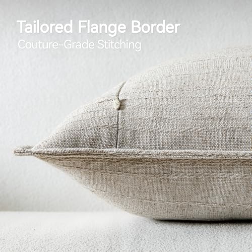 a moment Linen Pillow Covers Set of 2,Boho Farmhouse Throw Pillowcases Neutral Textured Decorative Covers for Couch Sofa,Linen Blend Accent Case Cushion Living Room Home Decor 24"x24"Beige Grey - color: Beige Grey, size: 24" x 24" (Pack of 2)