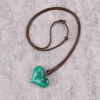 Leather Necklace for Women Long Boho Pendant Hippie Choker Necklace Bohemian Layered Leather Rope Wooden Jewelry Gifts - style: Green Heart Necklace