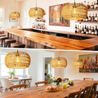 Hanging Light Ceiling Lamp Pendant Lights Rattan Hanging Lamp with Plug in Cord for Living Room Bedroom Kitchen Indoor Hanging Lamp Plug in Woven Lampshade - size: 12.6 Inch - Cylindrical Shade