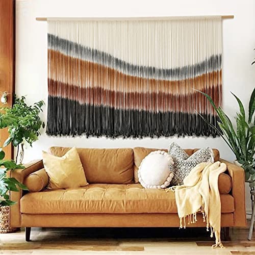 Flber Macrame Wall Hanging Macrame Wall Decor Large-Scale Tie-Dye Tapestry Living Home Room Wall Decor 57" Wx 35" L - color: Coffee