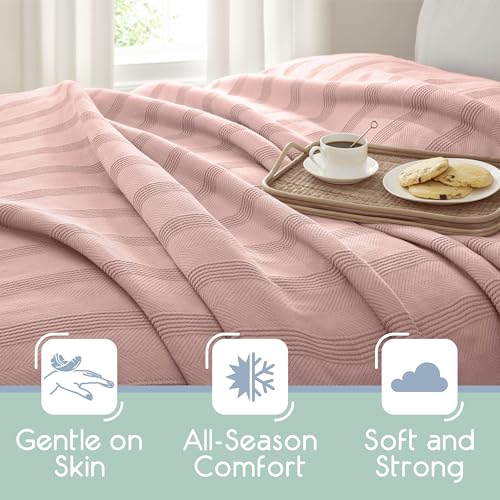 Vellux 100% Cotton Blanket, King, 108x90, Pink Clay | Soft, Breathable Knit, Lightweight, All Season, Machine Washable, Oeko-Tex Certified, Hotel Quality - color: Pink, size: King