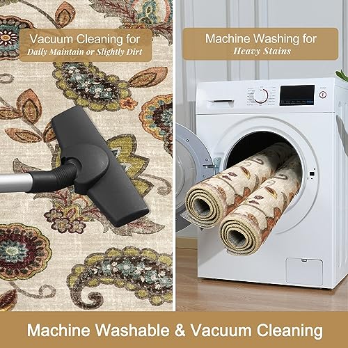 Morebes Vintage Floral Small Kitchen Rug,2x3 Rug Non Slip, Washable Paisley Design Door Rugs for Entryway Indoor,Non Shedding Kitchen Sink Throw Carpet for Bathroom Laundry, Beige Ivory - color: Ivory/Beige, size: 2' x 3' (Rectangular)