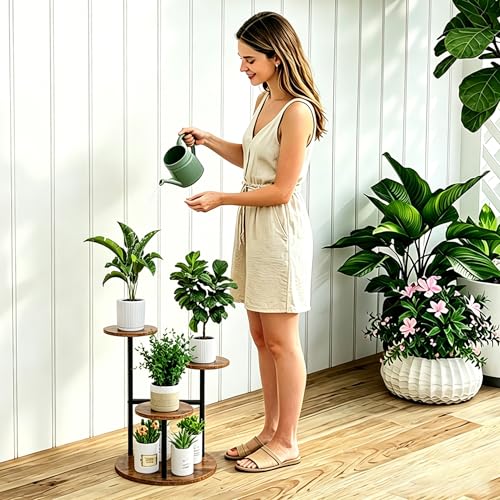 INGIORDAR Plant Stand Indoor Outdoor Corner Plant Shelf for Multiple Flower Pots Flower Stand Holder for Patio Garden Balcony Living Room (Black+Rustic Brown, 4 Tier) - color: Black 4 Tier, size: 4 Tier