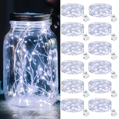 kolpop 12 Pack LED Fairy Lights Battery Operated, 7FT 20 LED Mini Twinkle String Lights Battery Powered Waterproof for Christmas Mason Jars Party (Cool White) - color: Cool White, size: 12 Pack