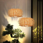 Tropical Island Beach Chandelier Creative Unique Weaving Pendant Lamp Bird's Nest Ceiling Hanging Light Hanging Lighting with Shape Rattan for Teahouse Dining Room in Beige - size: 50cm/19.7in