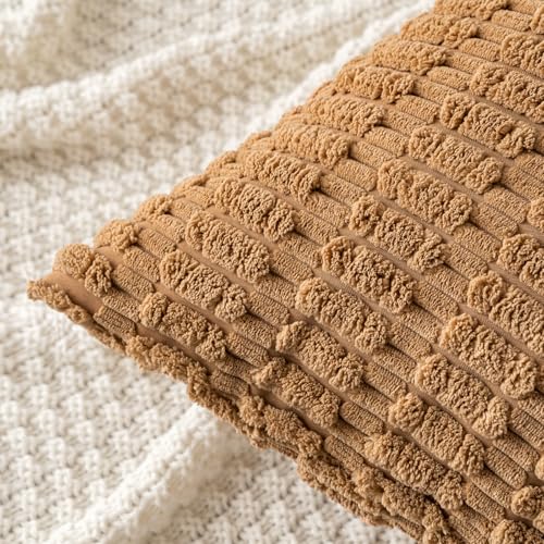 MIULEE Pack of 2 Corduroy Decorative Throw Pillow Covers 16x16 Inch Soft Boho Striped Pillow Covers Modern Farmhouse Home Decor for Sofa Living Room Couch Bed Brown - color: Brown, size: 16" x 16" (Pack of 2)