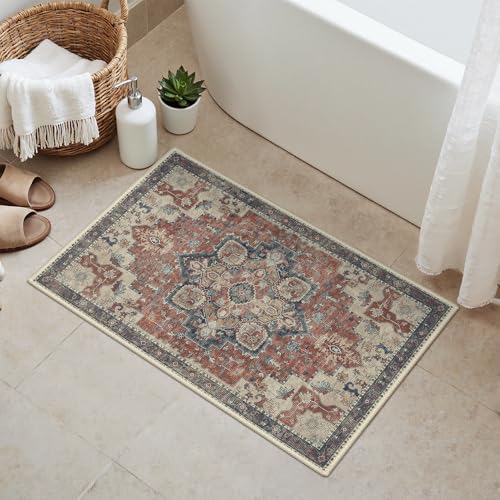 GENIMO Area Rug 2x3 Doormat, Machine Washable Low Pile Rugs, Small Retro Entryway Mat for Entrance, Hallway, Kitchen and Corridor, Bordeaux - color: Area Bordeaux, size: 2' x 3' (Rectangular)
