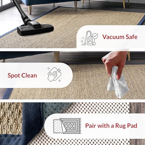 Nuloom Elijah Navy/Natural, 3' x 5', Basketweave, Seagrass, Soft and Textured, High Traffic, Stain Resistant, Easy Clean, Durable Area Rug for Bedroom, Living Room, Dining, Den, Foyer, Entryway - color: Navy, size: 3' x 5' (Rectangular)