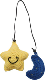 Car Rearview Mirror Hanging Ornament, Crochet Flower Basket Plant Accessories, Handmade Knitted Car Ornament Boho Accessories for Women (Star and Moon)