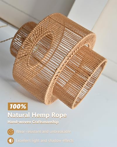 12.6'' Boho Rattan Chandelier Pendant Light Hand-Woven Wicker Pendant Light Fixture Farmhouse Rustic Ceiling Hanging Lamp for Dining Room Over Table Kitchen Island Living Room Bedroom Foyer - color: 12.6″