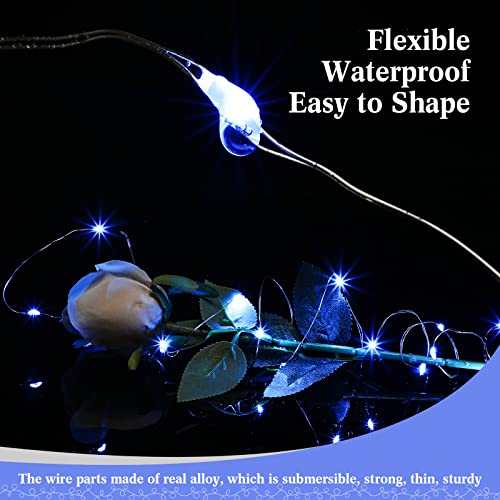 Hortsun 100 Packs Fairy Lights Battery Operated 3 Speed Modes, 7 Ft/ 2 M 20 LED Battery String Mini Waterproof Wire Twinkle Lights Bulk for Wedding Party Birthday Vases Decor (Blue Light) - color: Blue Light
