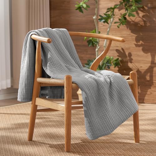 David's Home 100% Cotton Muslin Throw Blanket for College Dorm, 4-Layer Soft Breathable Lightweight Comfy Cozy Throw Guaze for Hot Sleepers, 3D Bubble Room Decor for Bed, Giftable, Dark Grey, 50"x70" - color: Dark Grey, size: Throw XL(50x70")