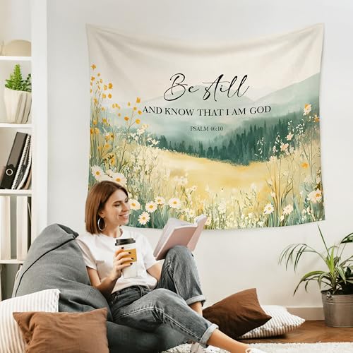 WARDOS Floral Christian Tapestry, Be Still and Know That I Am God Christian Tapestry Wall Hanging, Religious Bible Verse Wall Blanket Decor for Home Living Room Prayer Room Bedroom, 50x60 Inch - color: flower two