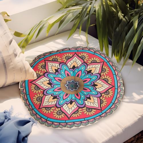Round Chair Cushions - 16x16 Inch Thick Meditation Pillow for Comfort Support, Double Sided Bohemian Style with Soft Durable Filling, Tatami Floor Cushion for Home Bedroom Living Room Seating - color: D