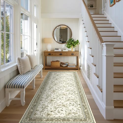 Greyish Beige Runner Rugs 2x6 for Hallway Kitchen Bedroom Beside Laundry Room Bathroom Rug Boho Modern Washable Non Slip Low Pile Stain ResisTaupet Soft Long Carpet Mat Khaki Taupe Floral Pattern - color: Sketch Floral Cool Beige, size: 2' x 6' (Rectangul