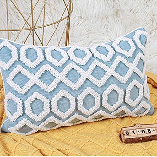 vctops Boho Tufted Geometric Throw Pillow Covers Decorative Small Lumbar Textured Cushion Cases Pillowcase for Bed Sofa Couch Chair Car Home Decor (Blue and White Hexagon, 12"x20")
