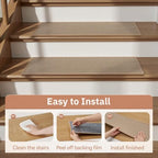 15PC Jute Stair Treads for Wooden Steps-Non Slip Peel and Stick Stair Treads Indoor, Adhesive Staircase Step Treads Residue Free, Cat-Friendly & Scratch-Resistant Durable Stair Runner Rug,8"x30" Beige - size: 8"x30"