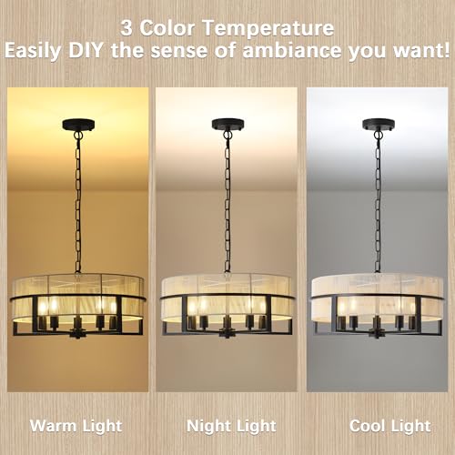 Large Boho Rattan Chandelier,Farmhouse Chandelier for Dining Room Modern Pendant Light Fixture 5-Light Hand Woven Pendant Light Rustic Ceiling - size: 19.5''