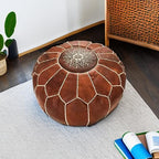 ARTOUARZAZATE Premium Moroccan Leather Ottoman Pouf Cover, Ottoman Footstool Hassock 100% Real Natural Leather pouffe, Home Gifts, Wedding Gifts, Foot Stool (Dark Brown)