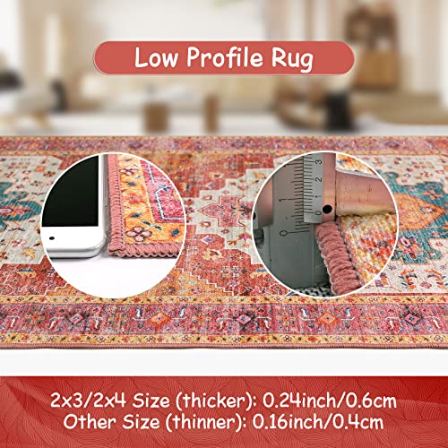 Moynesa Ultra-Thin Washable Pink Runner Rug - 2x6 Washable Long Hallway Rug Runner Kitchen Mat, Oriental Medallion Laundry Room Carpet Runner for Powder Dressing Room Cabinet Bedside Bathroom - color: Pink/Multi, size: 2' x 6'