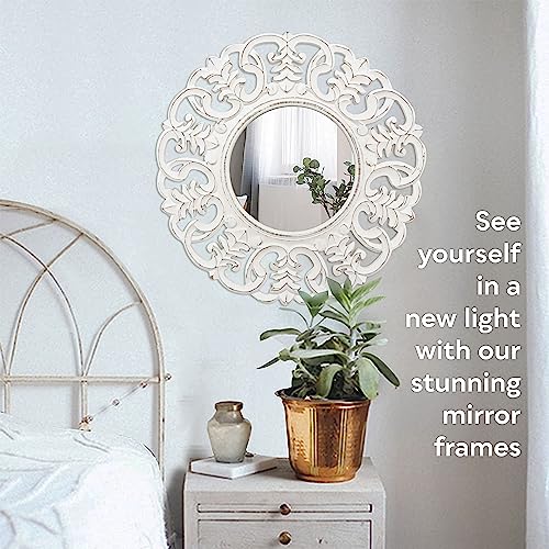 JFY Designs Wall & Accent Mirror Wall Décor - Vanity Mirror with Engineered Wood Frame, Boho Farmhouse Wall-Mounted Mirrors for Bathroom, Entryway, Living Room - color: Augustine White, size: 24"L x 24"W