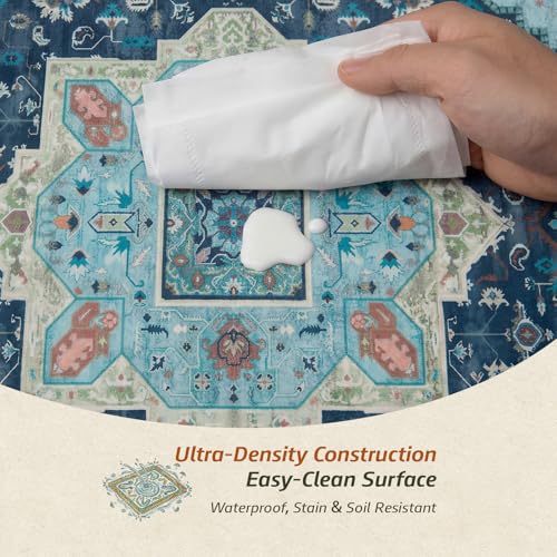 MINIDEAR 2x3 Area Rugs for Entryway Kitchen, Washable Rug Small Accent Rugs for Bedroom Non Slip Vintage Rug Thin Carpet Mat for Home, Teal - color: 02blue-gray, size: 2' x 3' (Rectangular)