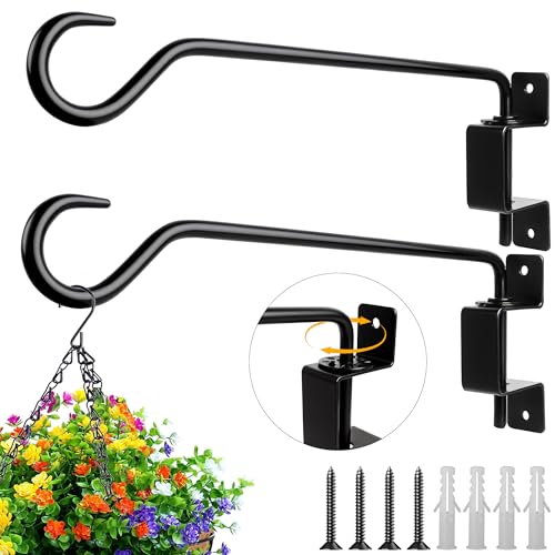 Aidoclip 2PCS Wall Mounted Plant Hanger, Indoor/Outdoor Decorative Hook for Hanging Plants, Windchime, Baskets – Rustic Iron Plant Holder, Ideal Wall Décor, Ceiling Hooks for Indoor Garden- (12in) - color: black-A, size: 12 Inch