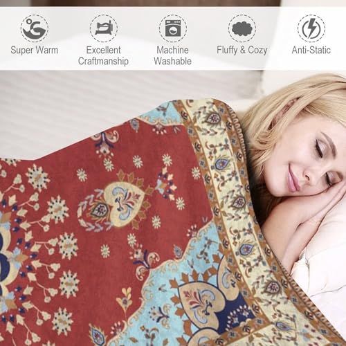 Boho Throw Blanket,Blue Red Ethnic Farmhouse Pattern Soft Throw Blanket for Couch Sofa Camping Office Travel Home Bedroom Decor All Seasons 30"x40" - color: Boho-15, size: 30x40in