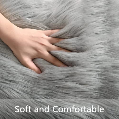 ORINOVA Light Grey Furry Washable Area Rugs for Living Room Faux Sheepskin Shaggy Fur Nursery Rug for Bedroom Cute Room 2x4 Rug - color: Silver Grey, size: 2' x 4' (Sheepskin Fur)