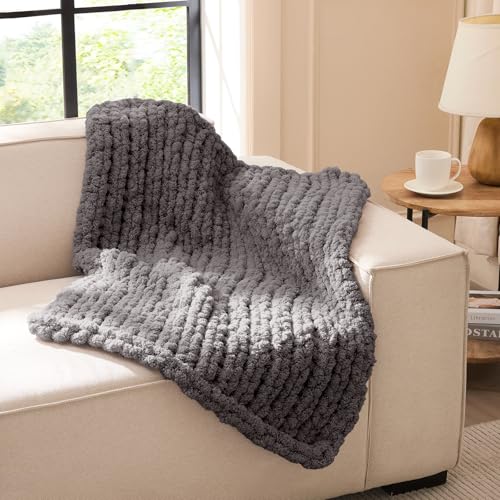 L'AGRATY Chunky Knit Blanket Throw - Soft Chunky Throw Blanket 30x40: 100% Hand Kintted Chenile Crochet Throw Blanket for Couch - Large Cable Knit Chunky Blanket for Home Decor(Dark Grey) - color: Charcoal Grey, size: 30"x40"