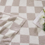 WRENSONGE Checkered Throw Blanket, Taupe Microfiber Soft Cozy Fluffy Warm Hand Made Throw Blankets for Couch, Sofa, Chair, Bed, Camping, Picnic, Travel Lightweight Bed Blanket - 50"*70" - color: Art Taupe, size: Throw-XL(50"x 70")
