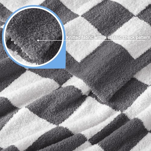 Whale Flotilla Checkered Knit Blanket Twin Size, Ultra Soft Warm Reversible Cozy Decorative Blankets for Couch Sofa and Bed, 60x80 Inch, Grey - color: Grey Checker, size: 60x80 Inch