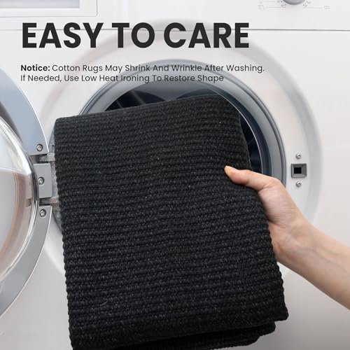 EARTHALL Washable Runner Rug 2x4 Ft Non Slip Runners for Hallways Cotton Rubber Backed Entryway Runner Braided Indoor Floor Runners Carpet for Entryway, Hallway, Kitchen, Bedroom, Black/Grey - color: Black/Grey, size: 2' x 4' (Runner)