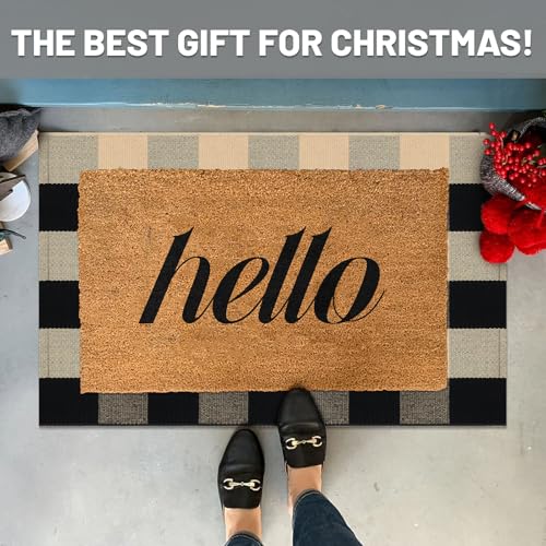 IOHOUZE Buffalo Plaid Checkered Rug 2x3 Ft Front Door Mats, Washable Area Rugs for Front Porch Welcome Mats Indoor Outdoor, Entryway Door Rug for Entryway, Home Entrance, Tan Black - color: Tan and Black, size: 2' x 3' (Rectangular)