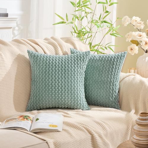 GAWAMAY Decorative Throw Pillow Covers 26x26 Inch Set of 2 for Living Room Couch Bed Sofa, Farmhouse Square Cushion Cover Soft Striped Corduroy Pillow Cases Boho Accent Home Decor (66x66cm) Aqua Blue - color: Aqua Blue, size: 26" x 26" (Pack of 2)