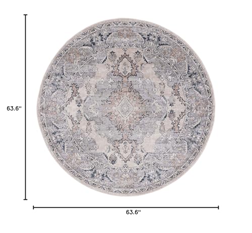 SAFAVIEH Oregon Collection 5'3" Round Beige/Grey ORE898B Oriental Distressed Non-Shedding Area Rug - size: 5'3" (Round)