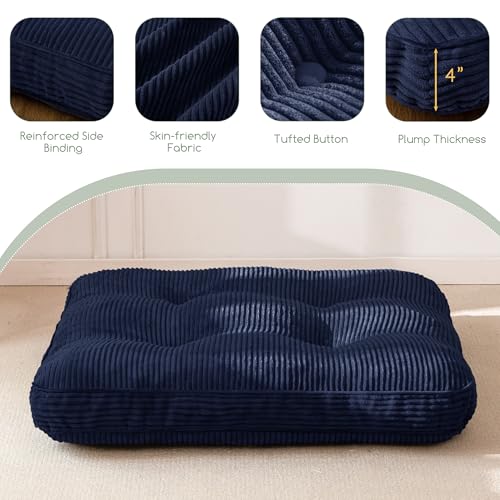 HIGOGOGO 35" Floor Pillow Cushion for Adults, Meditation Cushion Pillow, Extra Large Square Floor Sitting, Tufted Corduroy Cover for Tatami Living Room or Yoga, Navy - color: Navy, size: 4" Thick Square