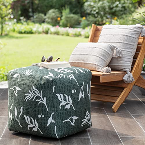 Anji Mountain Artisan Crafted Cotton Blend Pouf Ottoman | Versatile Floor Seating & Footstool for Living Room | Modern Boho Home Décor Accent | Filled Pouffe - color: Juniper Ivy