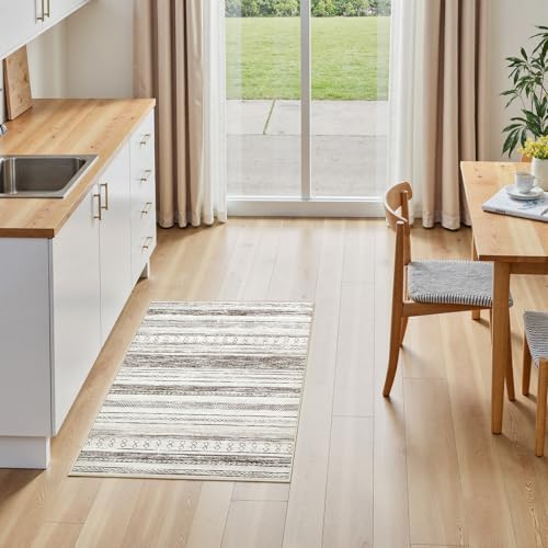 Tortania Area Rug Living Room Rugs - 2x3 Washable Soft Neutral Boho Moroccan Farmhouse Mat Indoor Floor Carpet for Bedroom Under Dining Table Home Office Decor - Cream Brown - color: Cream/Brown, size: 2' x 3' (Rectangular)