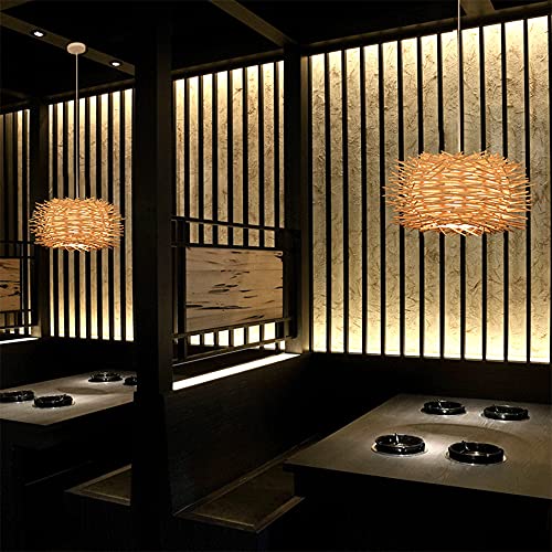 Tropical Island Beach Chandelier Creative Unique Weaving Pendant Lamp Bird's Nest Ceiling Hanging Light Hanging Lighting with Shape Rattan for Teahouse Dining Room in Beige - size: 40cm/15.8in