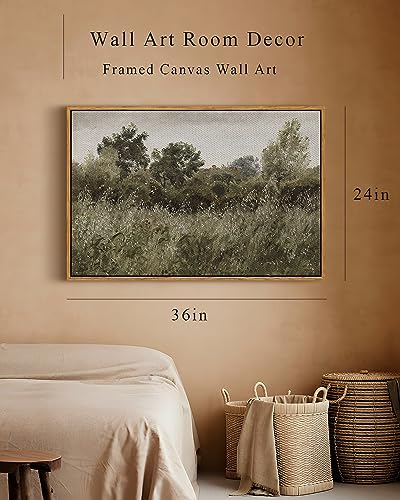 InSimSea Framed Canvas Wall Art, Countryside Field Modern Farmhouse Decor, Canvas Wall Art for Bedroom, French Country Decor, 24"x36" - color: Grassland, size: 36"L x 24"W