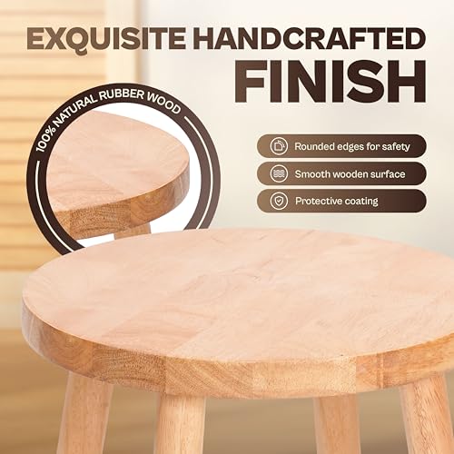 11.8" Wooden Stool Small Round, Solid Wood Plant Stand Indoor, Mini Wood Side Table for Living Room Bedroom Bathroom, Rustic Farmhouse Decorative Stool (Natural) - color: Natural