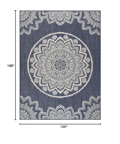 CAMILSON Outdoor Rug 10x14 Modern Area Rugs for Large Indoor and Outdoor Patios and Porches - Waterproof Washable Non-Shedding Easy-to-Clean Outside Carpet (10 x 14, Medallion - Blue/White) - color: Medallion - Blue / White, size: 10' x 14' (Rectangular)