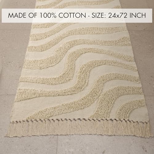 Beautiful 2x6 ft. Boho Runner Rug with Tassels for Your Hallway, Bedroom Or Living Room - Soft Cotton Carpet Fits Perfectly in Any Kitchen/Dining Space - Washable Rug Enhances Any Home Decor